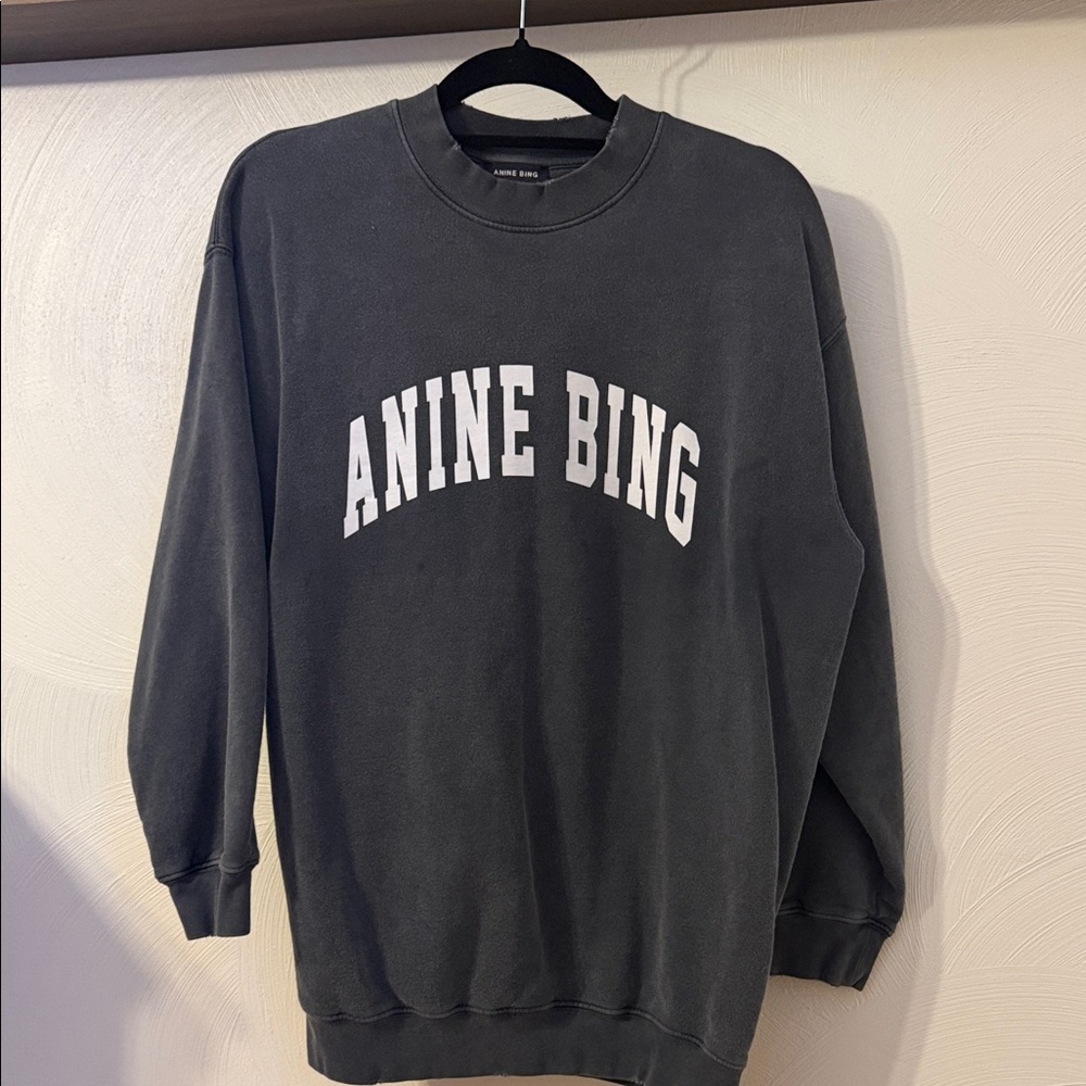 Anine Bing Charcoal Sweatshirt with White Lettering